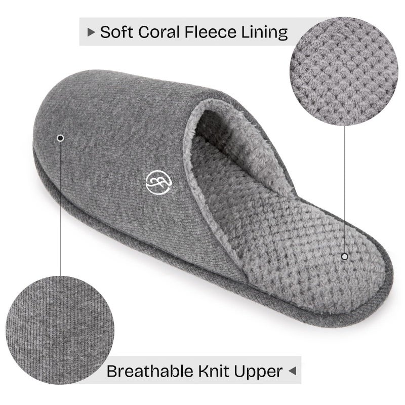 EverFoams Men's Cotton Knit Slippers Lightweight Memory Foam Indoor House Shoes with Anti-Skid Sole (11-12 M US, Grey) - Image 3